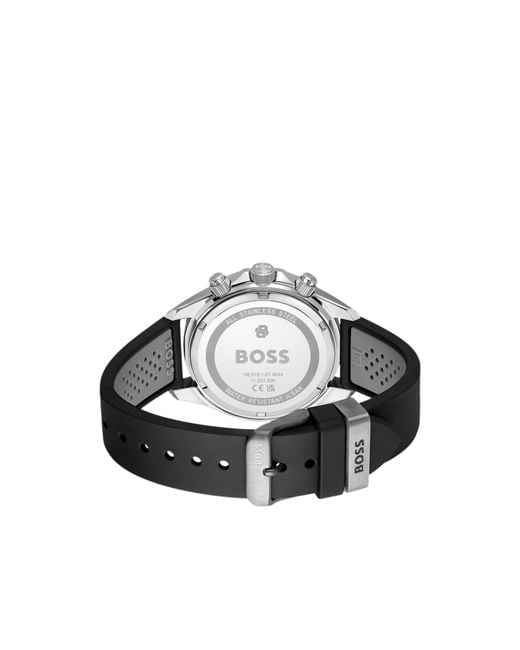Boss Black Letic Stainless-Steel Watch With Perforated Silicone Strap for men