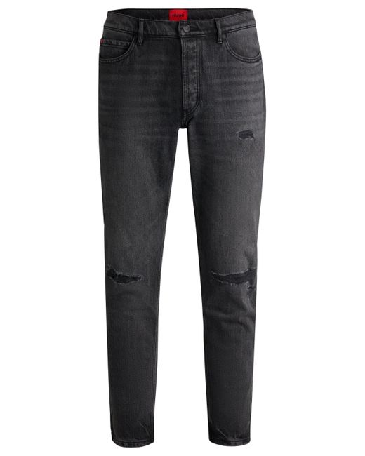 HUGO Tapered-fit Jeans Van Zwart Distressed Denim in het Black voor heren