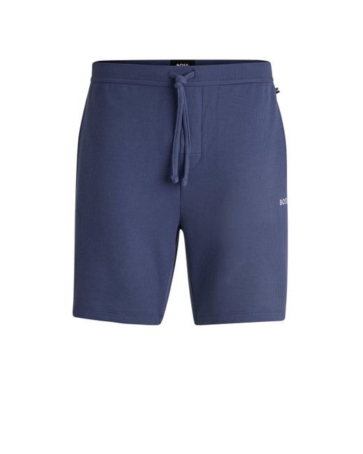 Boss Pyjama-Shorts mit Waffelstruktur und Logo-Stickerei in Blue für Herren