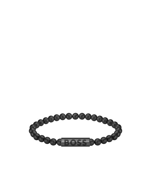 Boss Black Beaded Cuff With Logo Closure for men