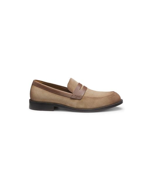 Boss Brown Suede Loafers With Leather Trims for men