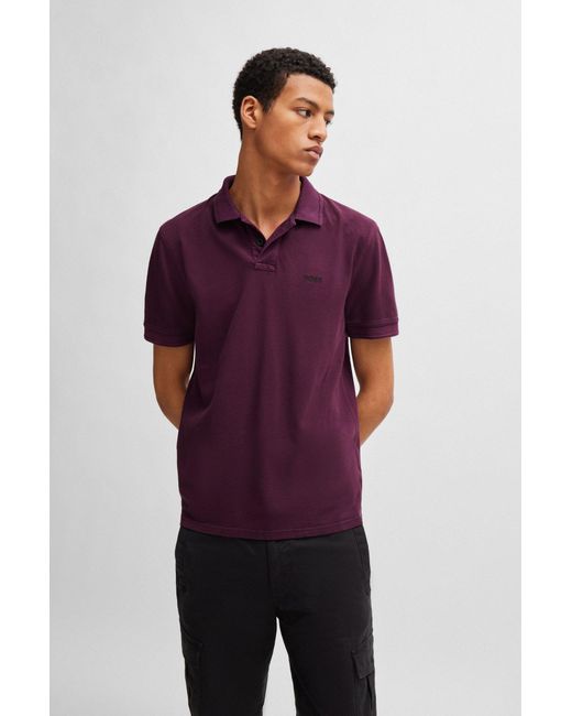 Boss Purple Cotton-piqué Polo Shirt With Logo Print for men