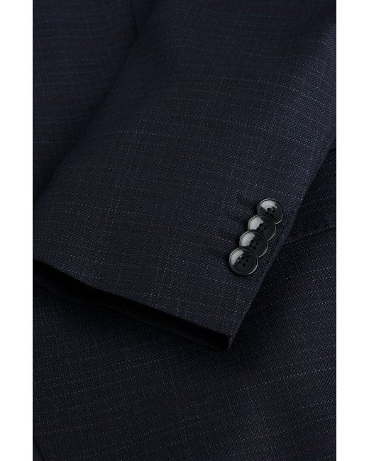 Boss Blue Slim-fit Suit In Checked Stretch Wool for men