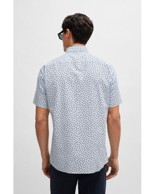 Boss White Slim-fit Shirt In Printed Oxford Cotton for men