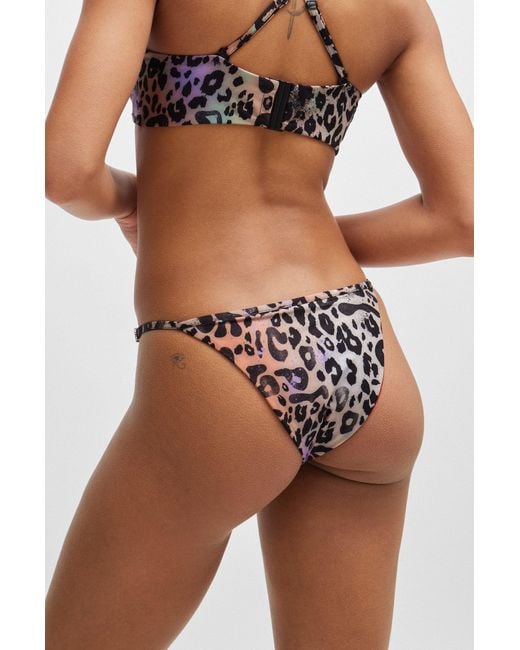 HUGO Red Leopard-print Bikini Bottoms With Stacked-logo Charm