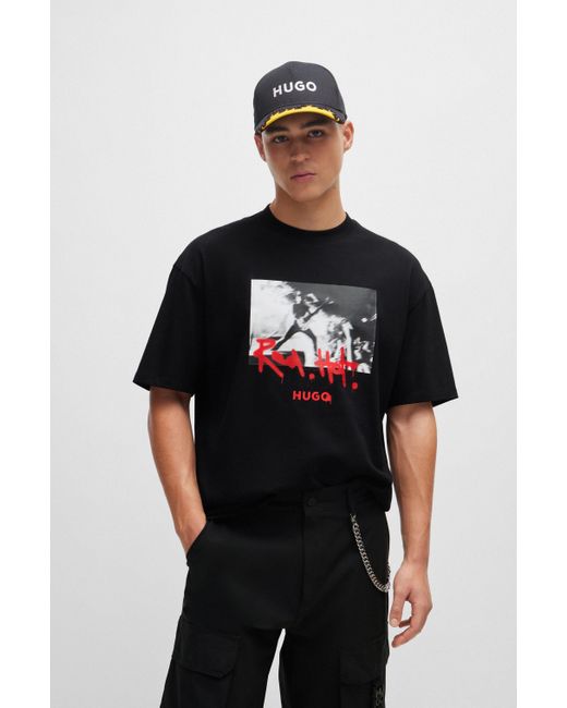 HUGO T-shirt Van Katoenen Jersey Met Artwork Met Gesprayde Tekst in het Black voor heren
