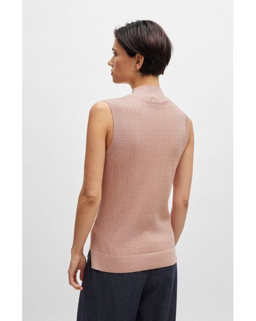 Boss Blue Cable-knit Sleeveless Top In Silk And Cotton