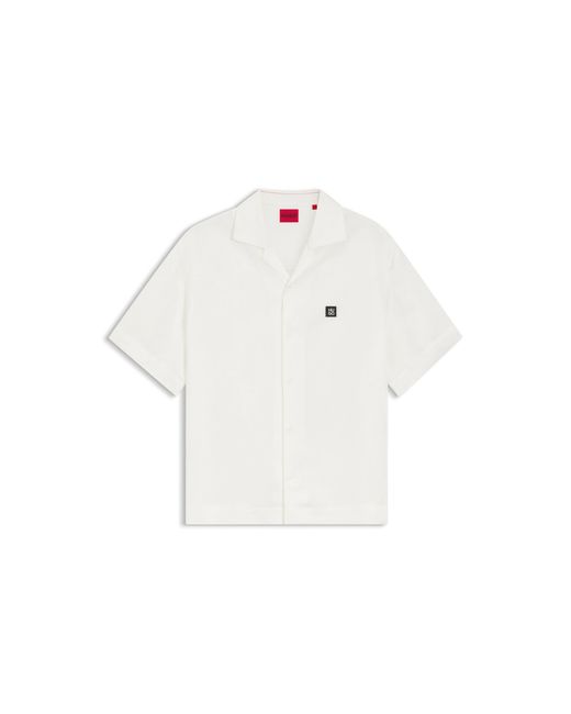 HUGO White Oversized-Fit Shirt With Stacked-Logo Trim for men