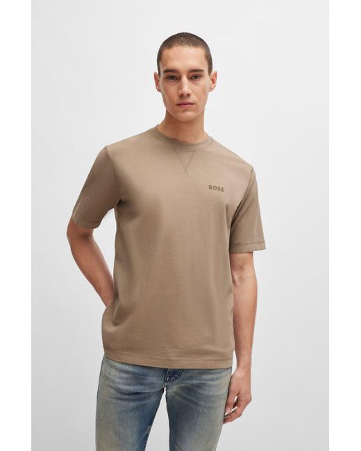 Boss Natural Garment-dyed T-shirt In Cotton With Logo Detail for men