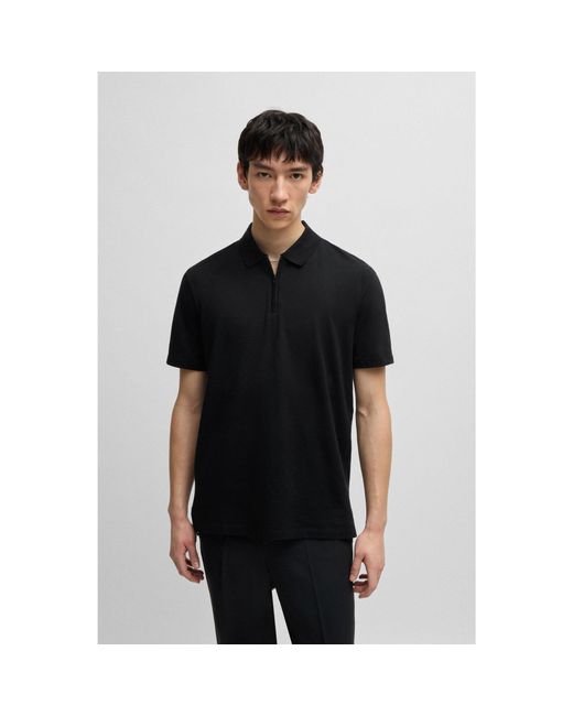 HUGO Black Zip-Neck Polo Shirt for men