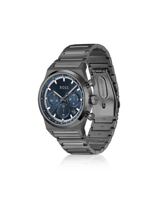 Boss Gray Plated Chronograph Watch With Dial for men