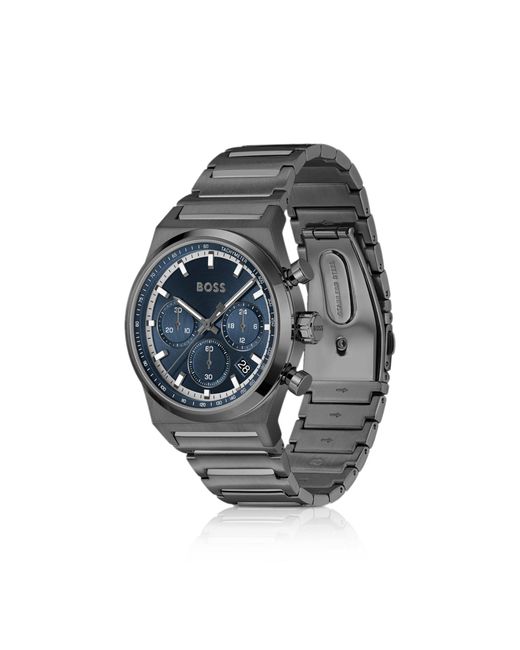 Boss Gray Plated Chronograph Watch With Dial for men