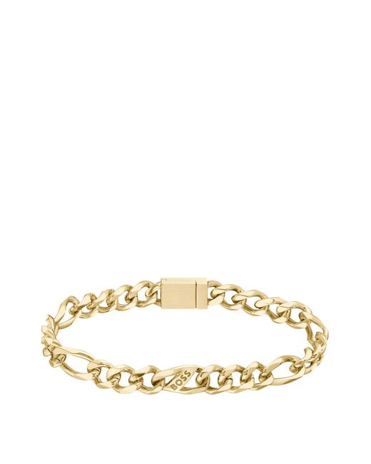 Boss Metallic Gold-tone Figaro-chain Cuff With Branded Link for men