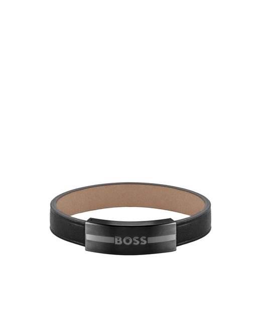Boss Multicolor Leather Cuff With Metal Enamel-filled-logo Plate for men