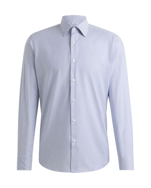 Boss White Regular-fit Shirt In Easy-iron Striped Stretch Cotton for men