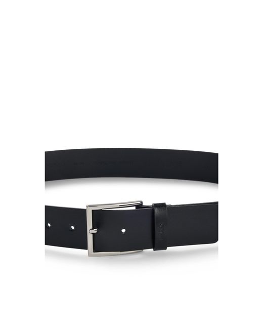 HUGO Black Smooth-Leather Belt With Polished Hardware for men