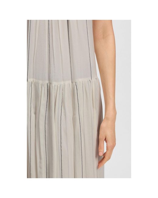 Boss White Tiered Striped Dress With Silk