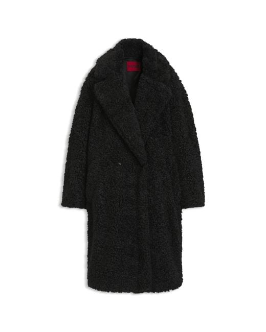 HUGO Black Oversized-Fit Teddy Coat With Double-Breasted Closure