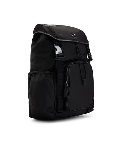Boss Black Flap Backpack With Double B Monogram Hardware for men