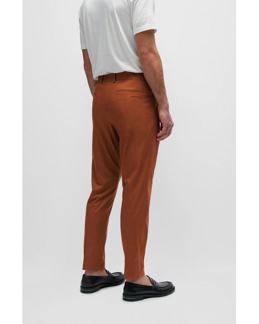 Boss Red Slim-fit Trousers In Stretch Cotton With Silk for men