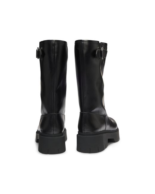 HUGO Black Faux-Leather Biker Boots With Buckle Detail