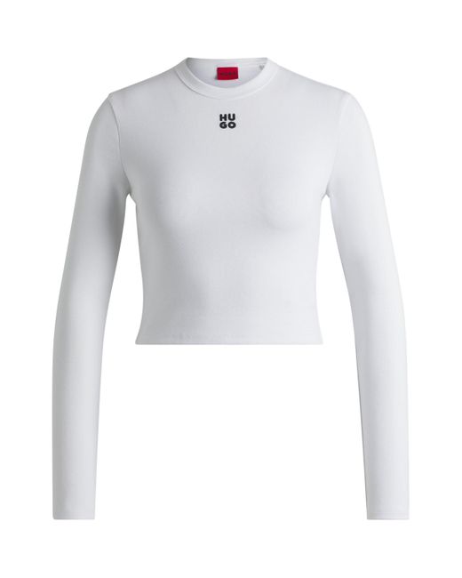 HUGO Slim-fit Top Van Een Katoenmix Met Tweedelig Logo in het White