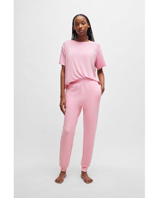 HUGO Pink Relaxed-fit Pyjama T-shirt With Printed Logo