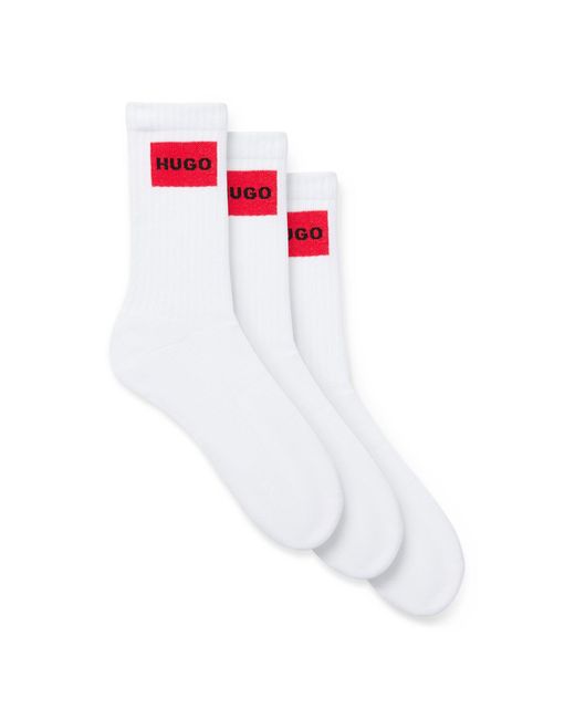 HUGO White Three-Pack Of Short Socks With Logo Labels for men
