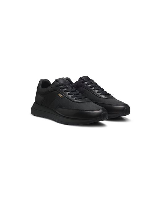 Boss Black Monogram Trainers With Leather Trims And Eva-Rubber Sole for men
