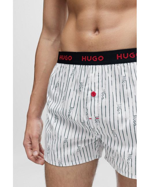 HUGO Black Three-pack Of Cotton Boxer Shorts With Logo Waistbands for men
