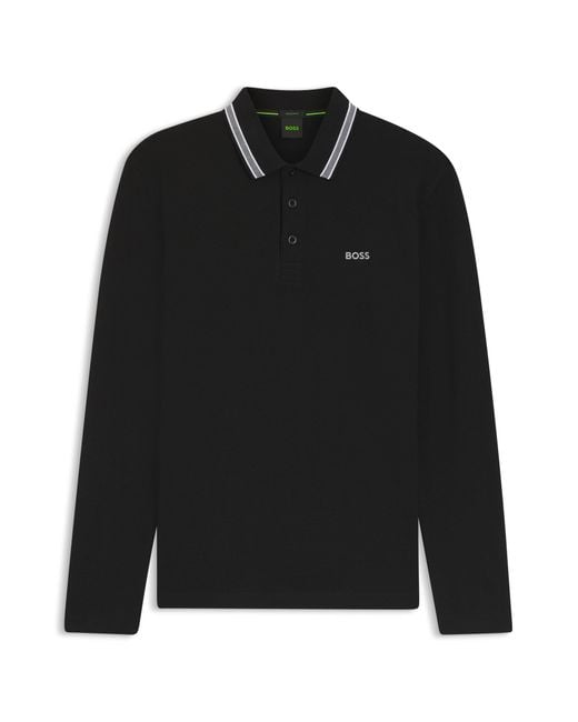 Boss Polo Van Katoenpiqué Met Contrastlogo in het Black voor heren