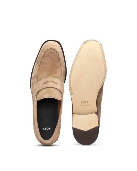 Boss Suède Loafers Met Inkeping in het Natural voor heren