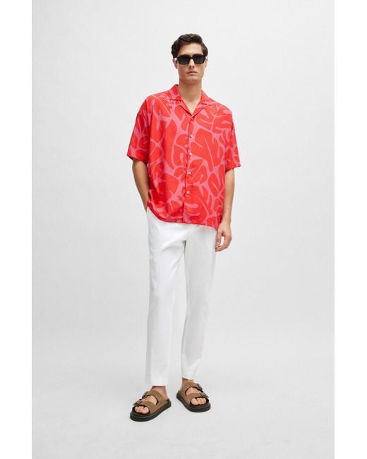 Boss Red Relaxed-fit Shirt In Seasonal Print With Camp Collar for men