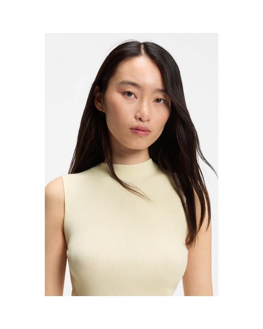 Boss Natural Ribbed-Knit Top With Mock Neckline