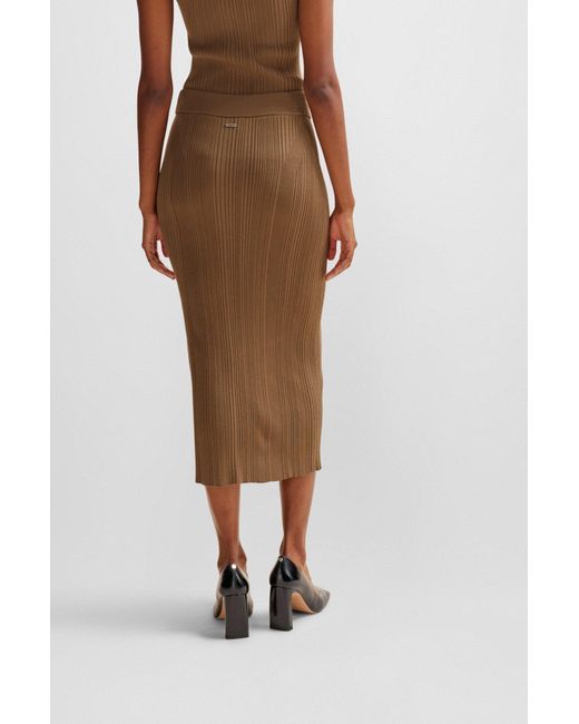 Boss Brown Knitted Pencil Skirt With Ribbed Structure