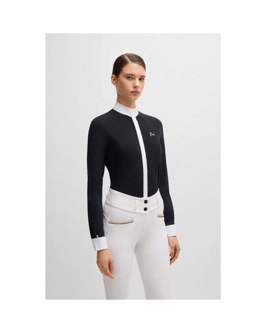 Boss White Equestrian Show Blouse With Four-Way Stretch