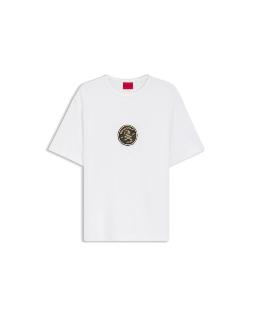 HUGO White Cotton-Jersey T-Shirt With Embroidered Badge for men