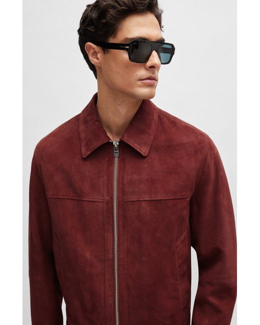 Boss Red Regular-fit Jacket In Suede With Two-way Zip for men