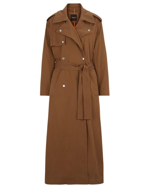 Boss Brown Belted Trench Coat With Hardware Trims