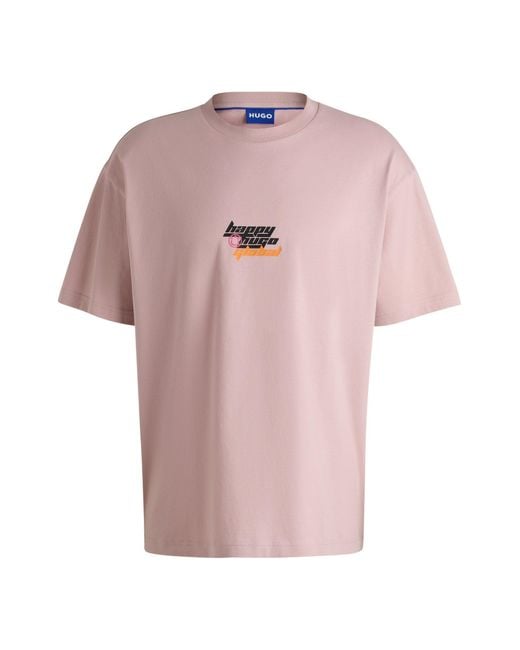 HUGO Oversized T-Shirt Aus Baumwolle Mit Happy Logo in Pink für Herren