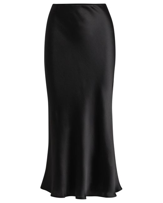 Boss Black Satin Midi Skirt With Logo Detail