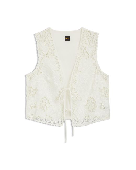 Boss White Embroidered Waistcoat With Tie Closure