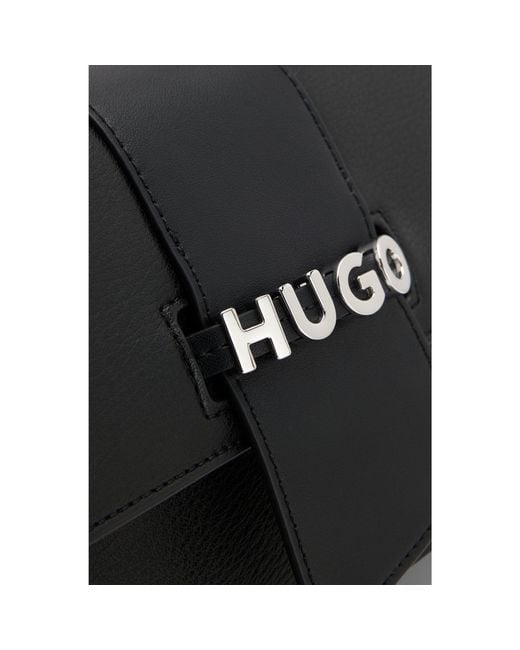 HUGO Black Faux-Leather Shoulder Bag With Logo Hardware