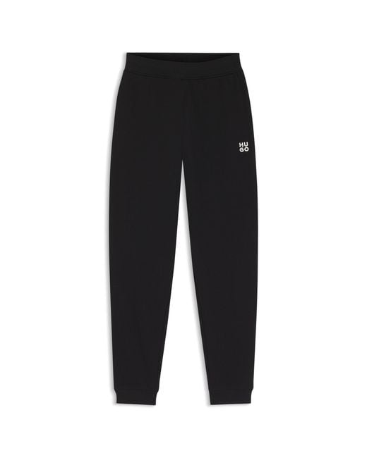 HUGO Black Cotton-Terry Tracksuit Bottoms With Embroidered Logo