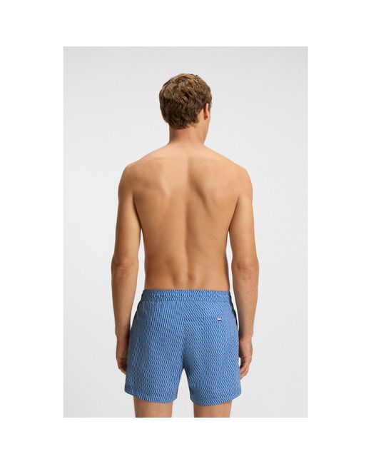 Boss Blue Printed Swim Shorts With Logo Badge for men
