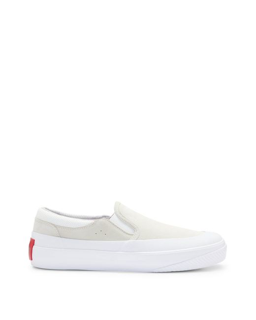 HUGO White Suede Slip-on Shoes With Signature Slogan for men