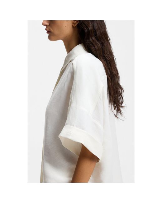 Boss White Regular-Fit Blouse With Rolled Cuffs