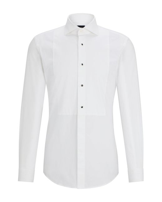 Boss White Slim-fit Shirt In Easy-iron Stretch-cotton Poplin for men
