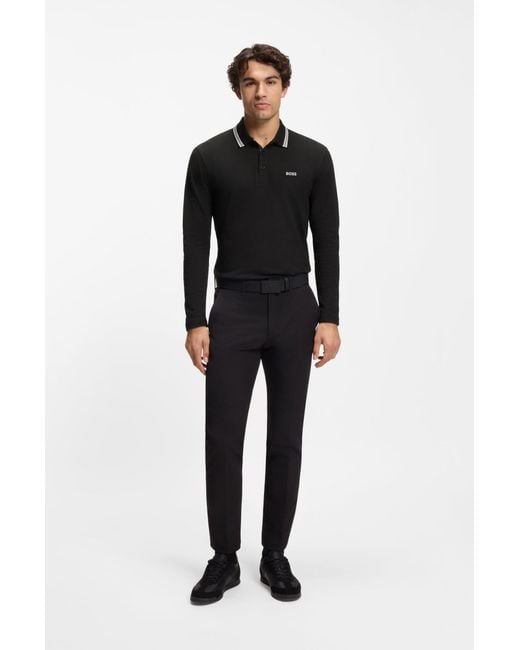 Boss Polo Van Katoenpiqué Met Contrastlogo in het Black voor heren