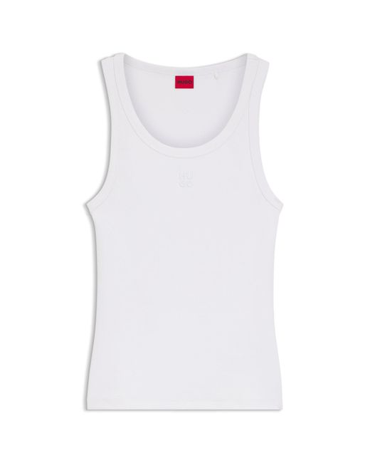 HUGO Blue Cotton-Blend Tank Top With Stacked-Logo Embroidery